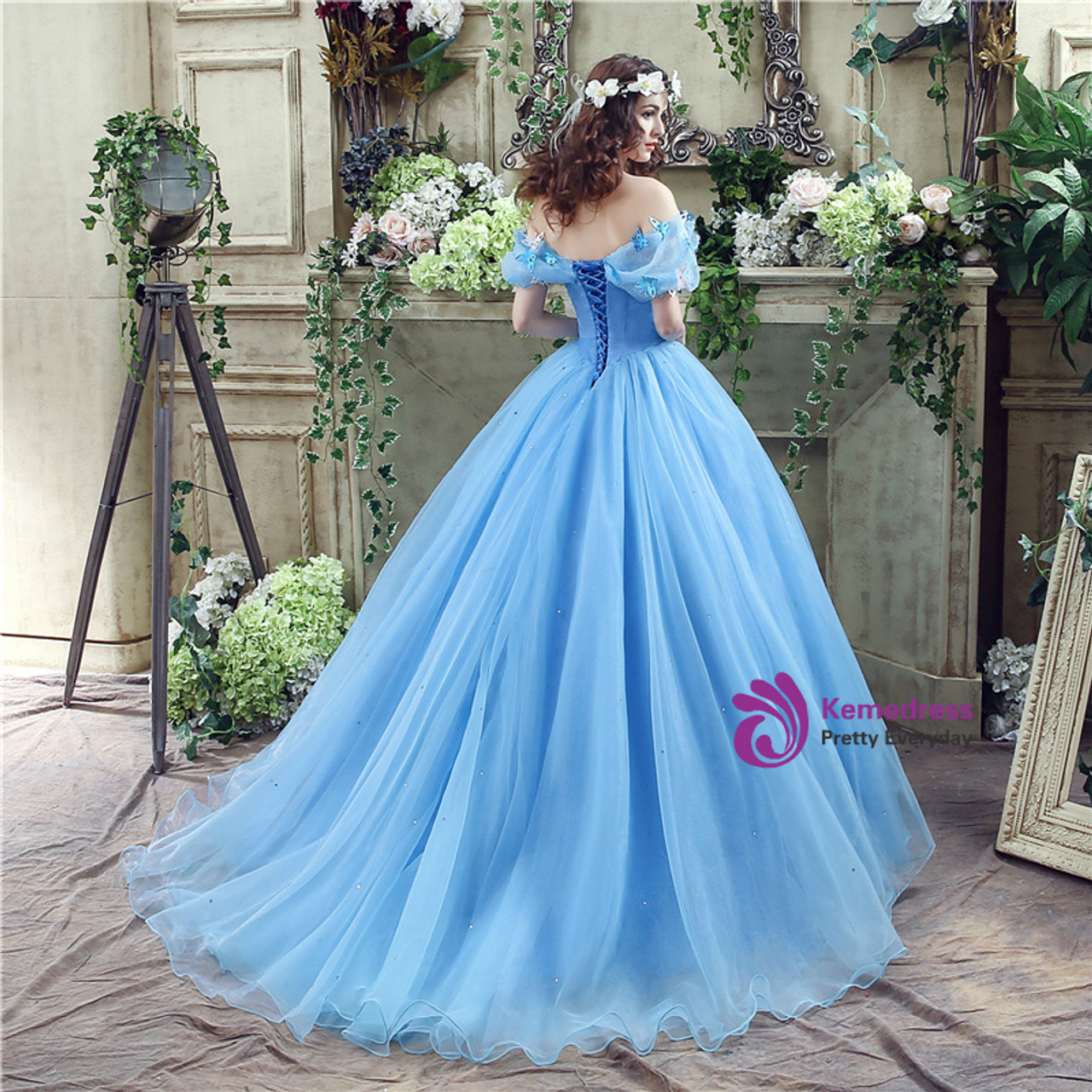 In Stock:Ship in 48 hours Blue Tulle Off The Shoulder Cinderella ...