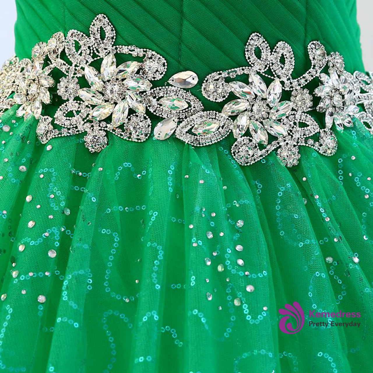 Ball Gown Green Tulle Sweetheart Crystal Quinceanera Dresses