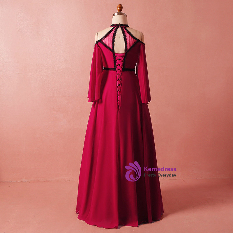 Red Backless Halter Sleeveless Long Plus Size Prom Dress main image 0