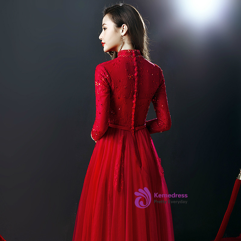 Long Sleeve Midi Tulle A - Line Regular Prom Dress gzk7011