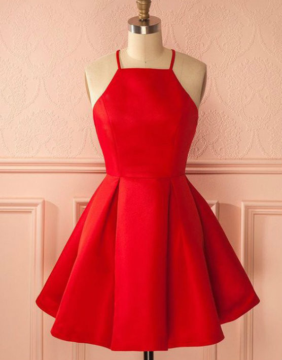 Simple Red Short Homecoming Dresses A Line Satin Party Dress OM549 main image 1