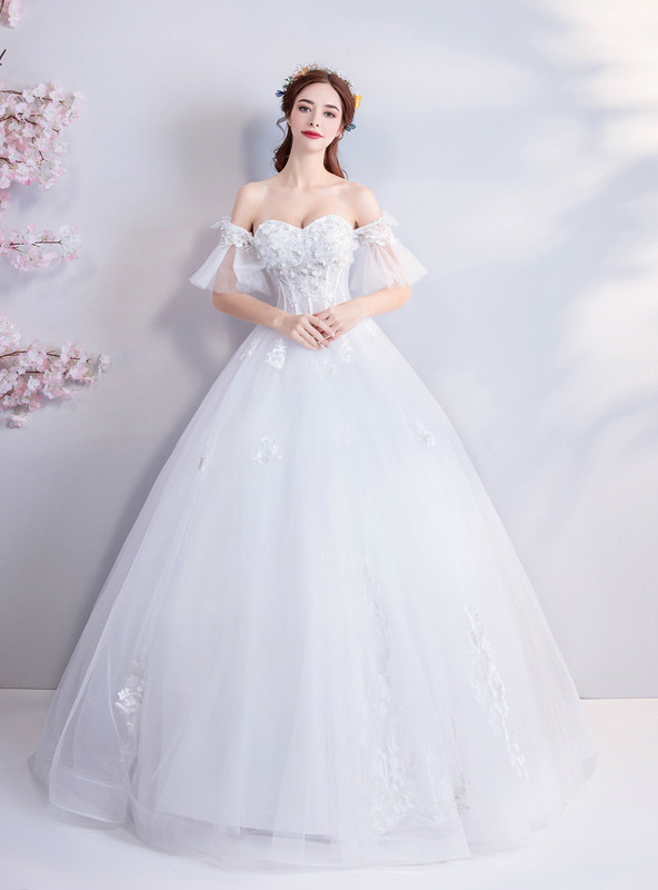 Full Length Off Shoulder Wedding Dress with Appliques