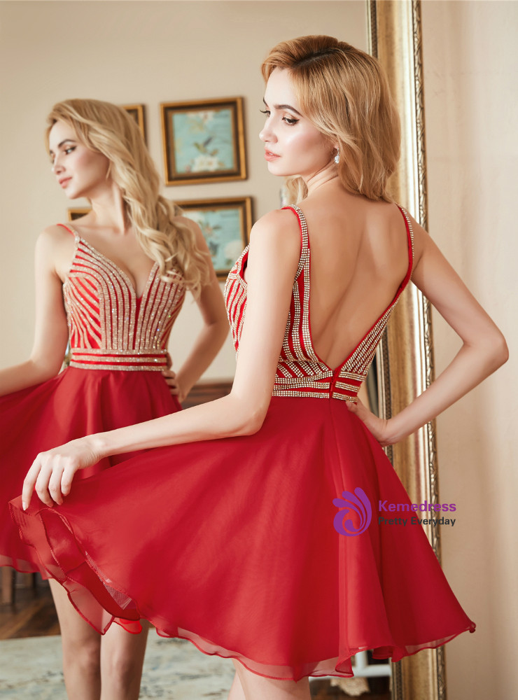 Red Straps Homecoming Dress Party Dress