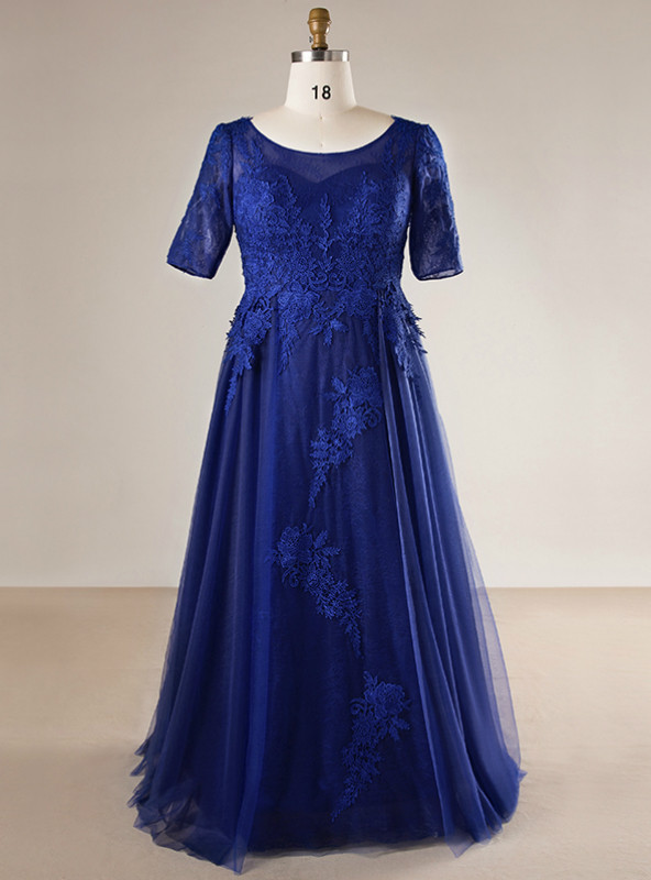 Long Sleeve Maxi Tulle A - Line Plus Size Prom Dress bql2415
