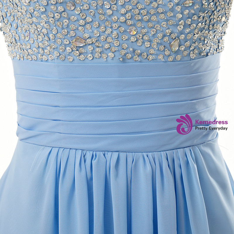 Beautiful Spaghetti Straps Blue Chiffon Beaded Evening Dress,Formal Prom Party Dress cc2677