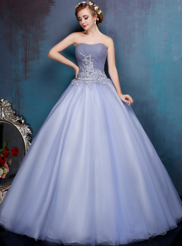 Silver Gray Strapless Pleats Quinceanera Dress main image 0