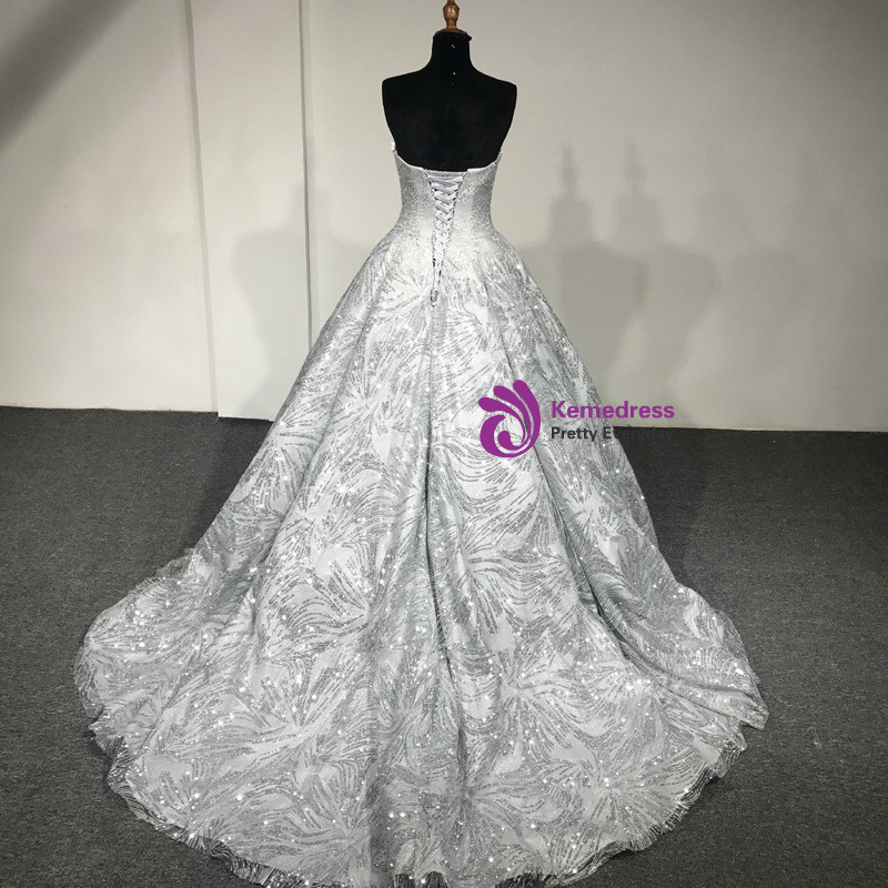 Silver Ball Gown Sweetheart Neck Floor Length Wedding Dress