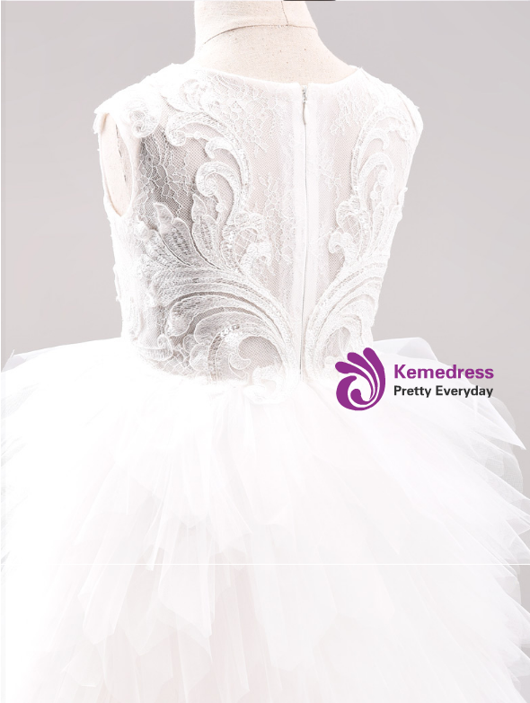 Lovely Long Sleeves White Flower Girl Dress Tulle Lace Appliques