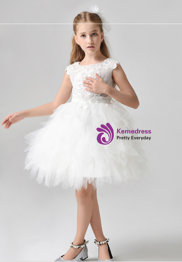 Flower Girl Lace Applique Beautiful Short Sleeve Dress by TIPTOP KIDS - AS2400