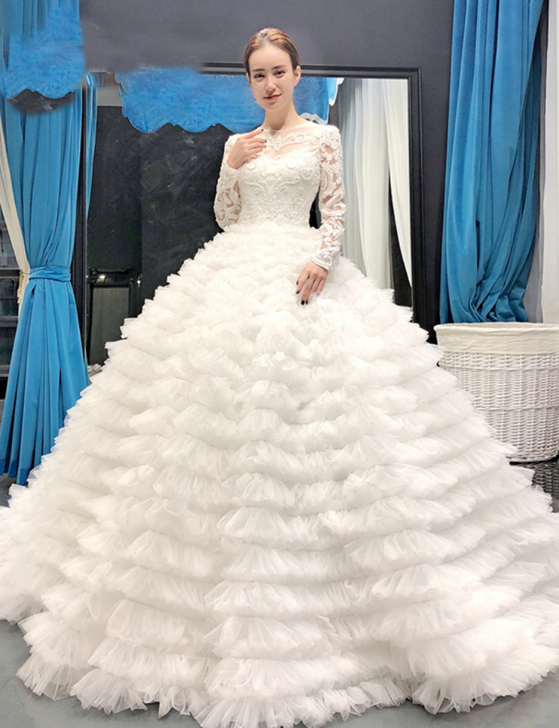 Ball Gown White V-Neck Long Sleeves Wedding Dresses with Appliques