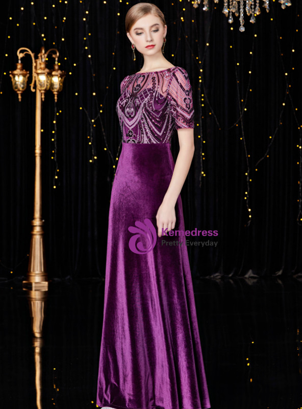 9272 Purple Silvery Sheath Dress
