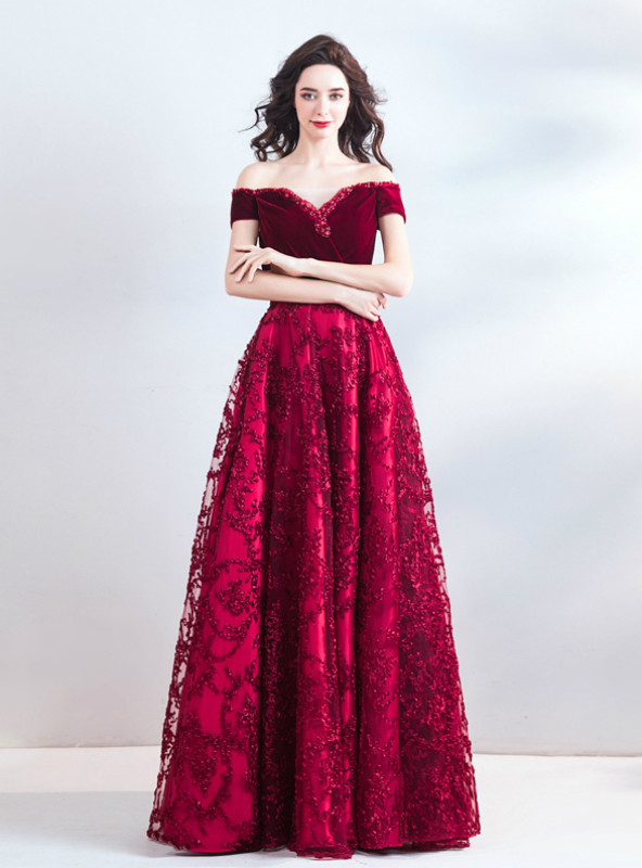 Hi-Lo Off Shoulder Black Lace Prom Dress with Sleeves