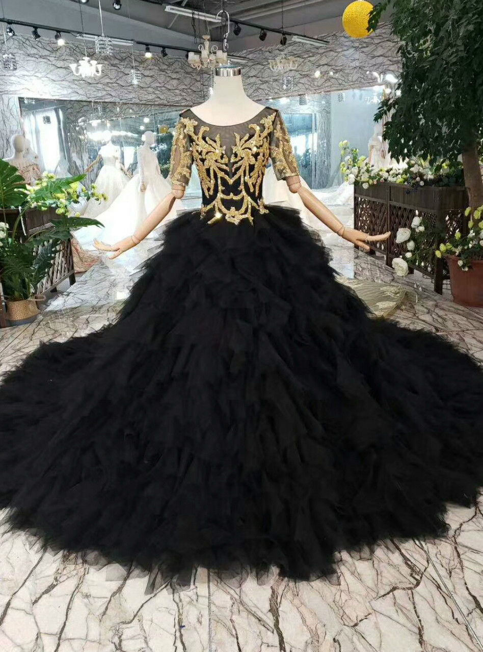 black ball gown with train