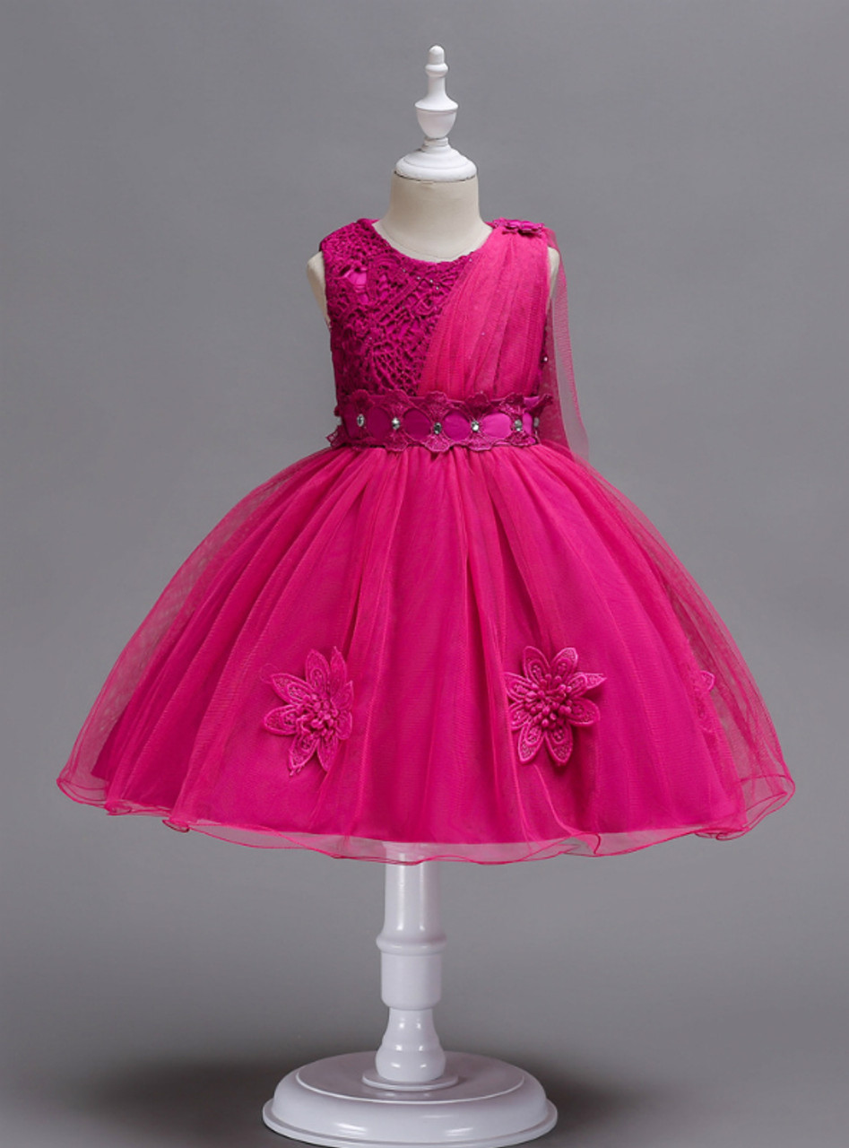 In Stock:Ship in 48 Hours Fuchsia Lace Tulle Flower Girl Dress