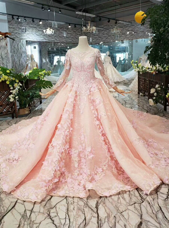 Luxury Pink Ball Gown Tulle Appliques 