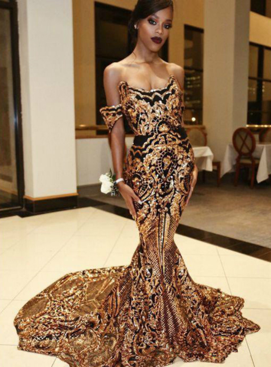 Brown Sequins Mermaid Prom Dress