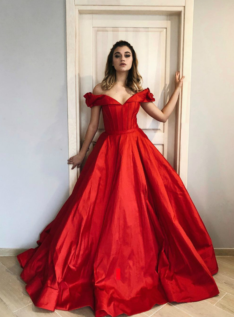 Elegant Gradient Red V Neck Off Shoulder Prom Party Long Dress – FloraShe