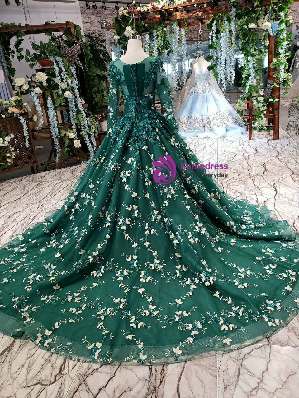 Buy Lace Wedding Dress , Dark Green Tulle Wedding Gown, Full Length  Delicate Dress, Ball Gown Wedding Dress Online in India - Etsy