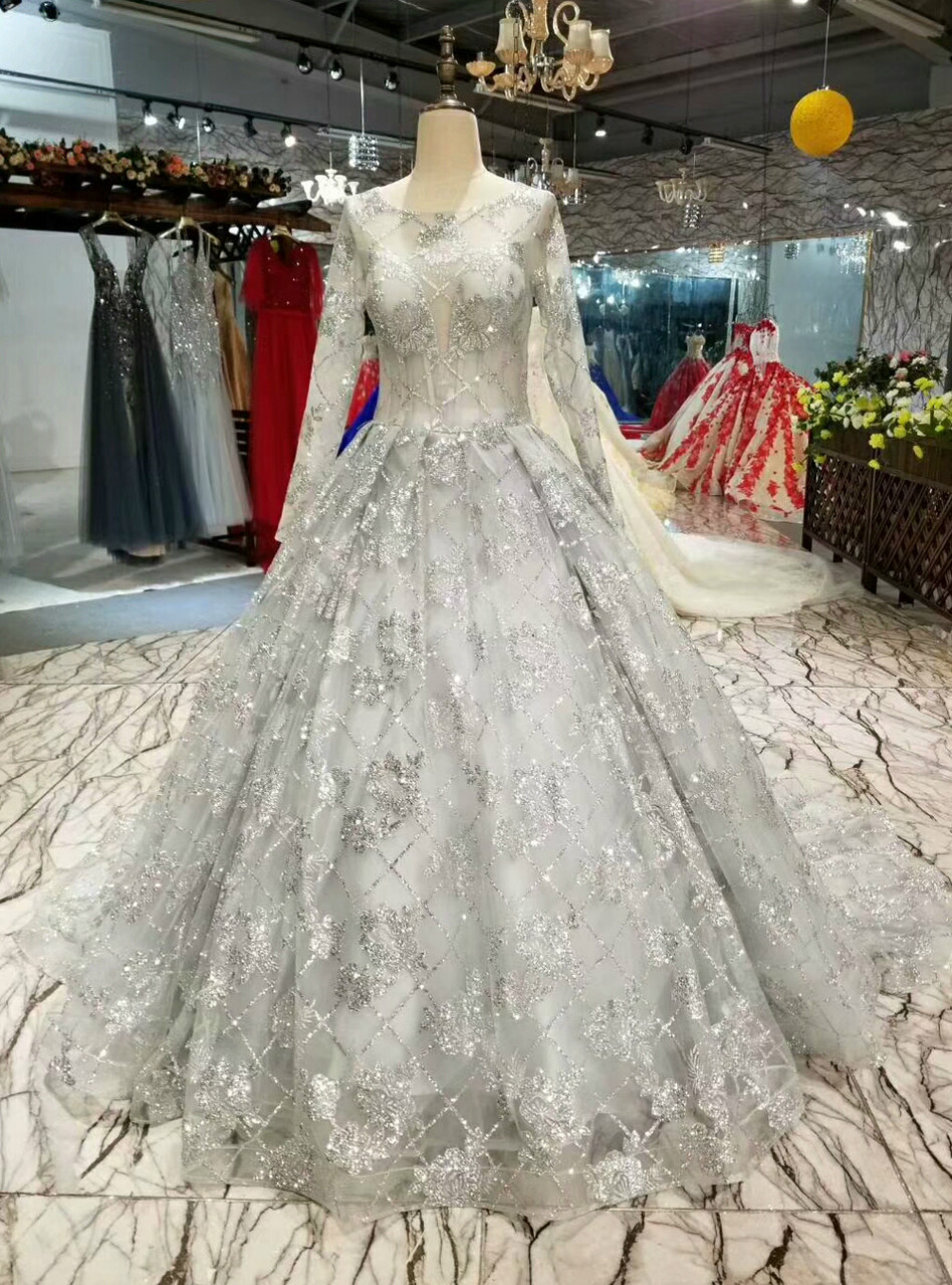 silver gray ball gown