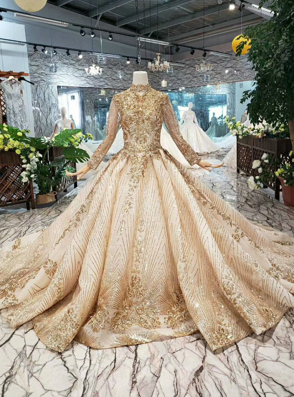 Gold Wedding Gowns: 18 Gowns + Faqs | Short sleeve wedding dress, Shiny wedding  dress, Gowns