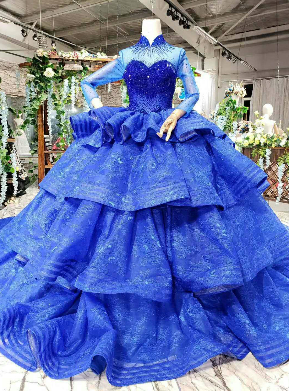 royal blue wedding dresses with sleeves