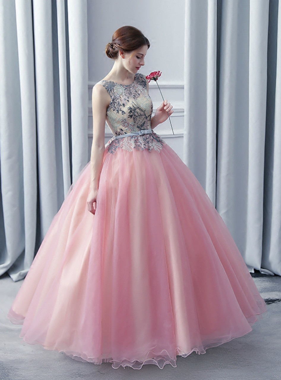 In Stock:Ship in 48 Hours Pink Tulle Embroidery Quinceanera Dress