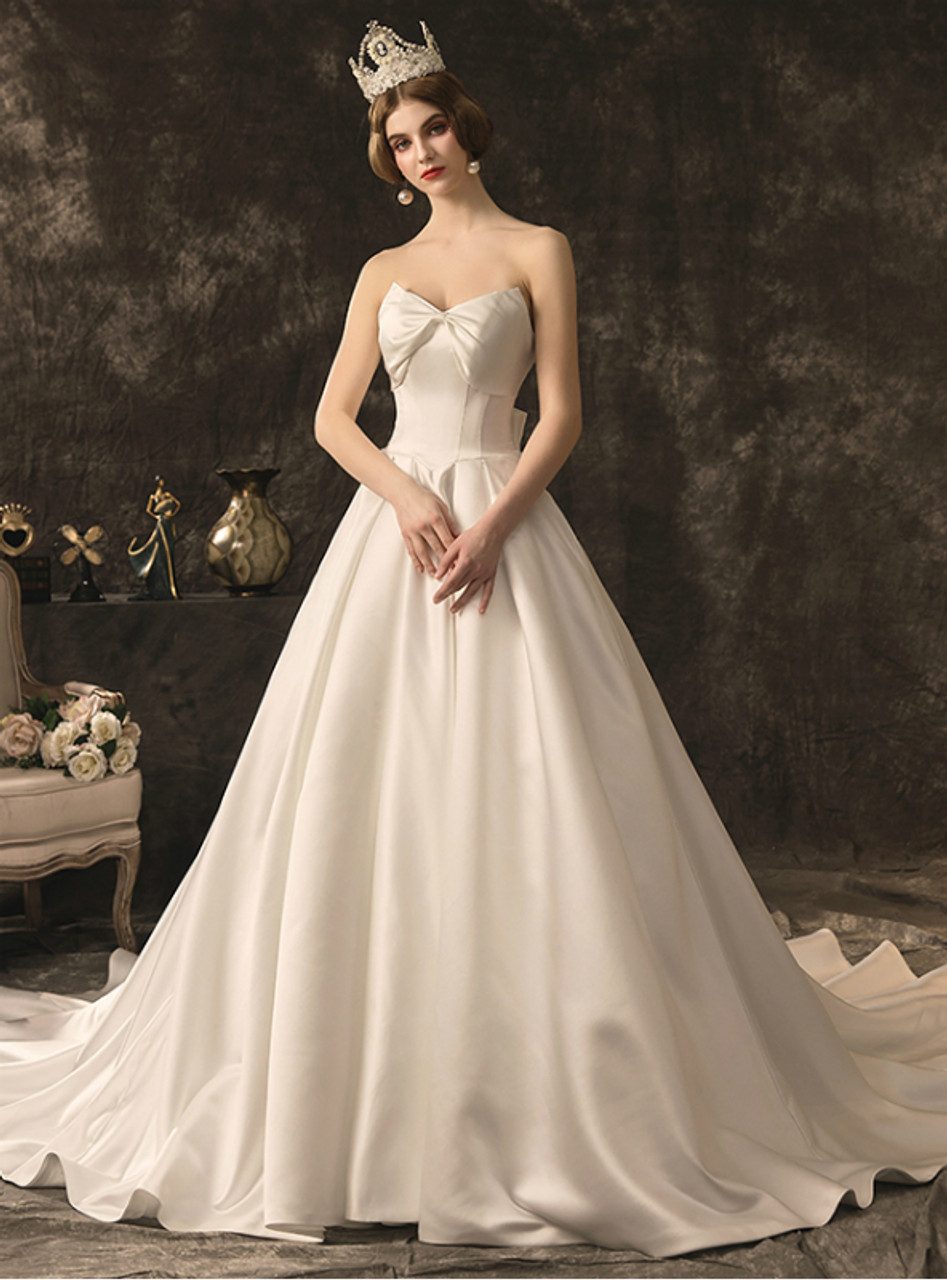 UK Simple White ivory Off shoulder Satin A Line Floor Wedding Dresses Size  6-18 | eBay