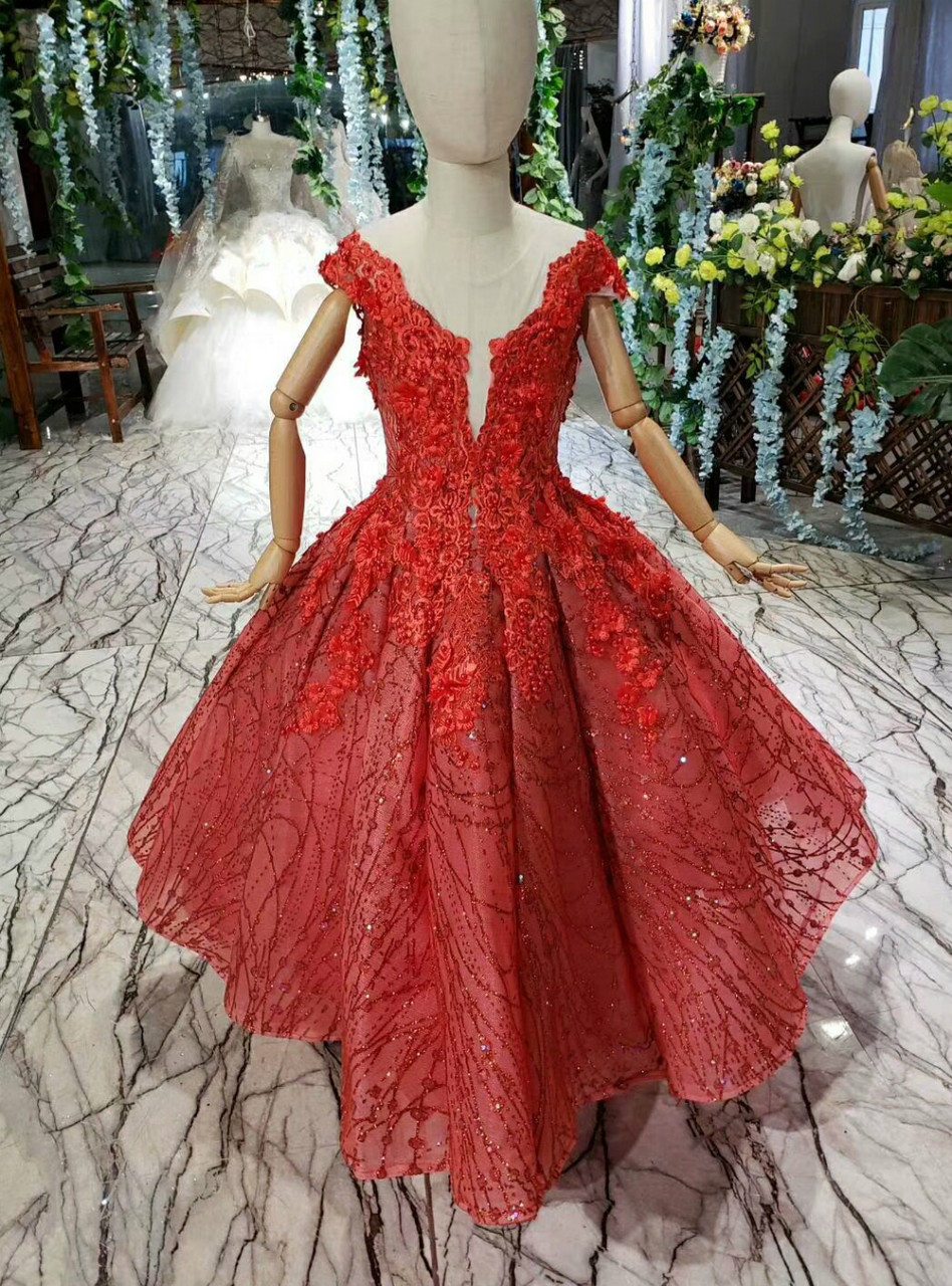 Red Tulle Belt Ruffles Flower Girl Dress with Appliques