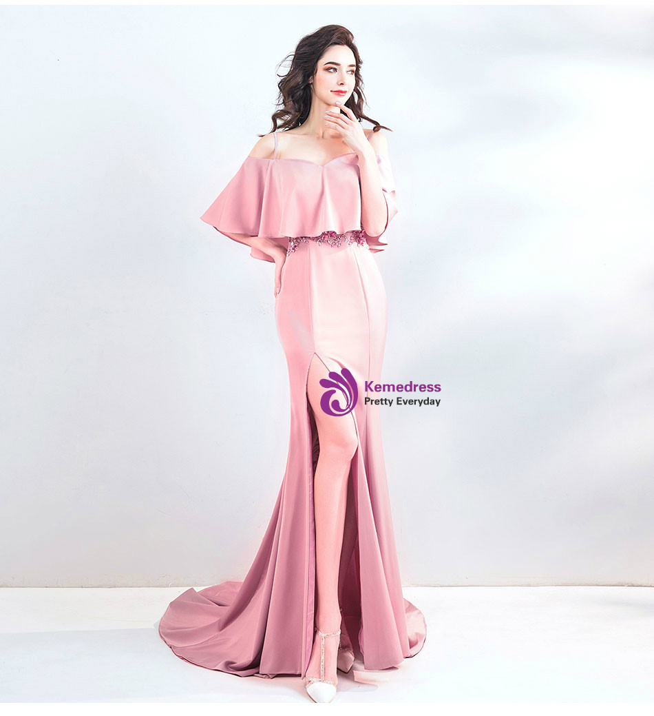 Pink Appliques Mermaid Evening Gown JTE287 main image 1