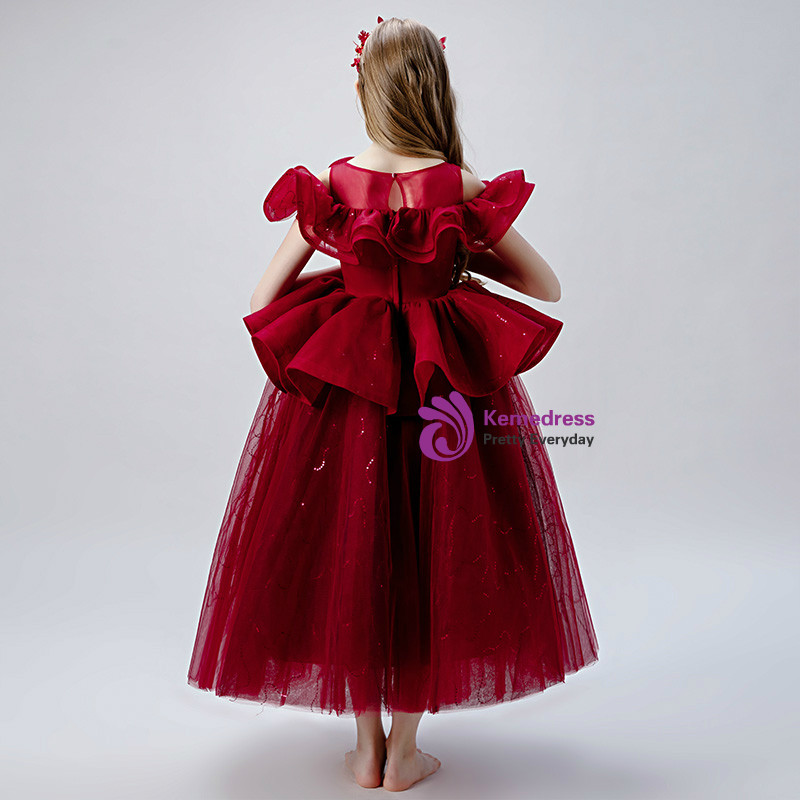 The Tulip - Burgundy Flower Girl Dress - Large Flower Sash