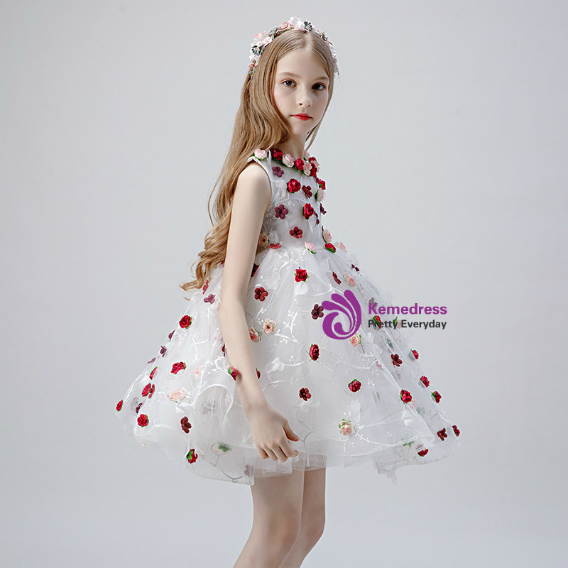 A-Line Flower Girl Dress with 3D Butterfly Accents White main image 1