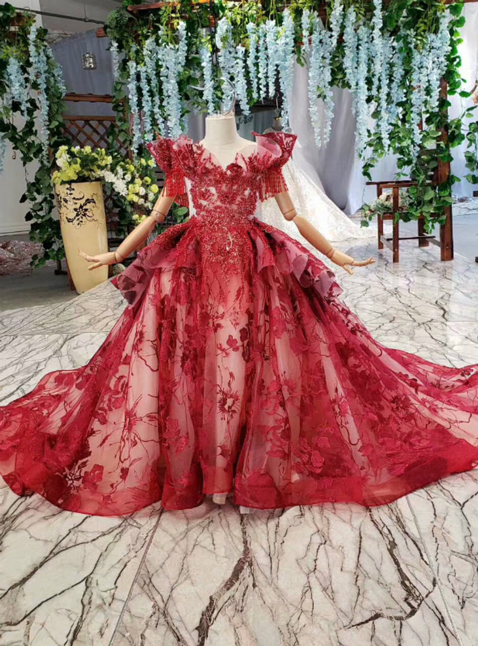 Dark red hot sale flower girl dresses