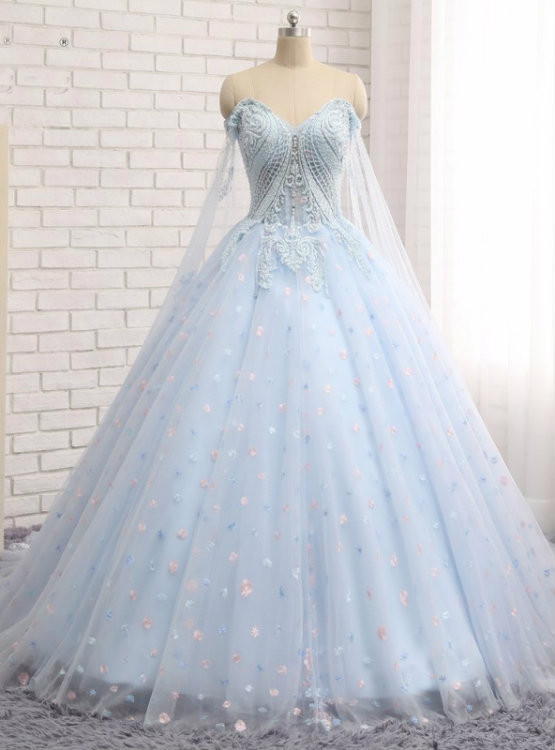 blue grey dress Blue v neck lace applique ball gown prom dress wedding bridal dress qu main image 0