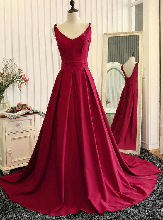 slim fit dress slacks Burgundy Satin Long A-Line Prom Dress, Cute Short Sleeve Graduation Dr