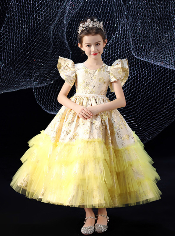 yellow tulle flower girl dress