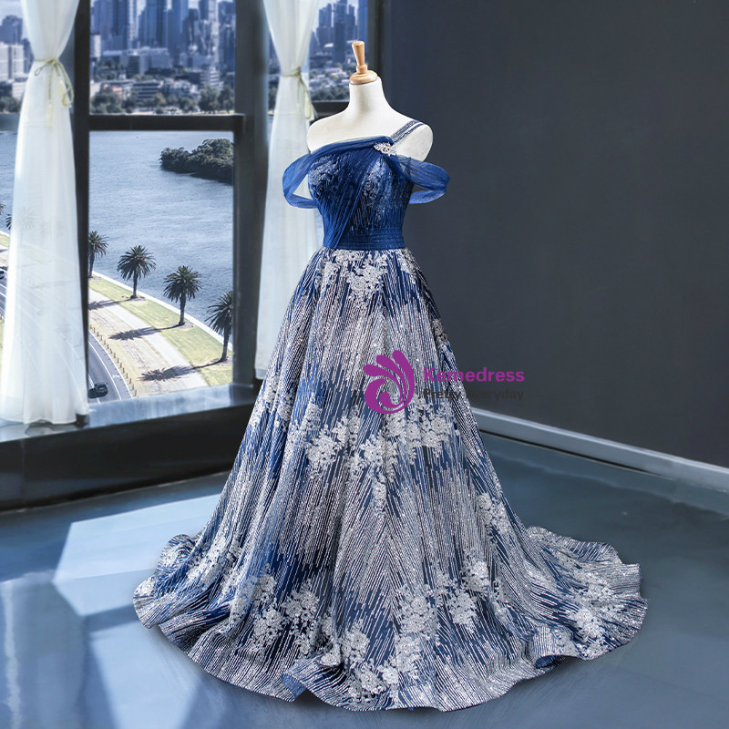 off shoulder silver gown