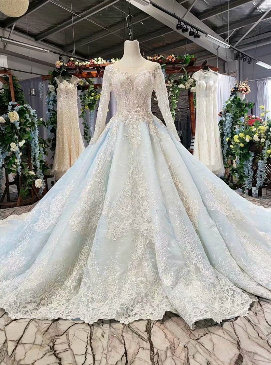 light blue wedding dress with sleeves