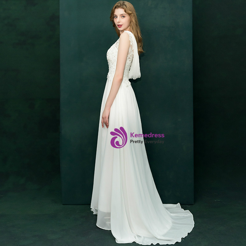 V Neck Appliques Chiffon Prom Dress LBQ0941