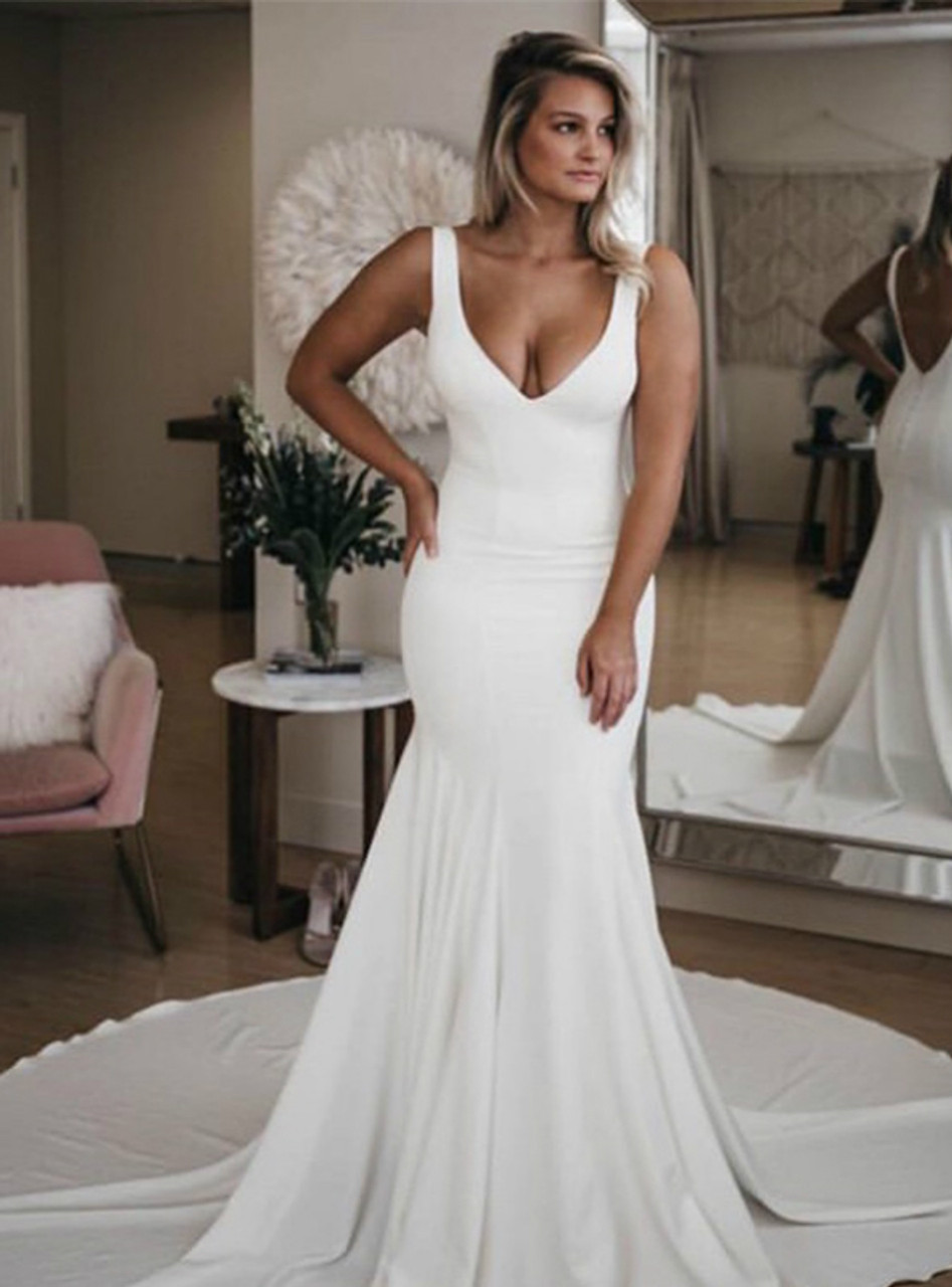 simple white mermaid wedding dresses
