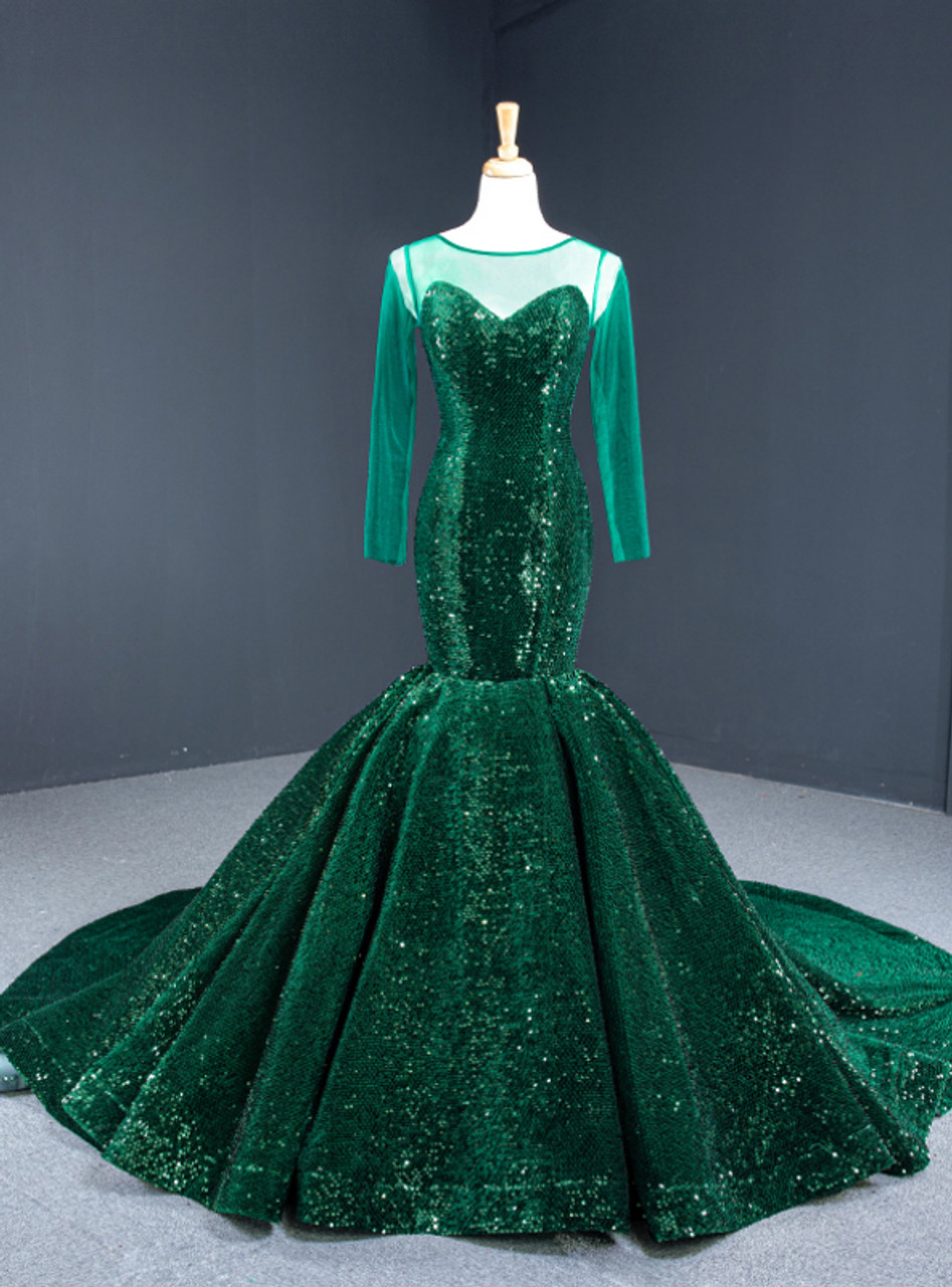 dark green sequin prom dress