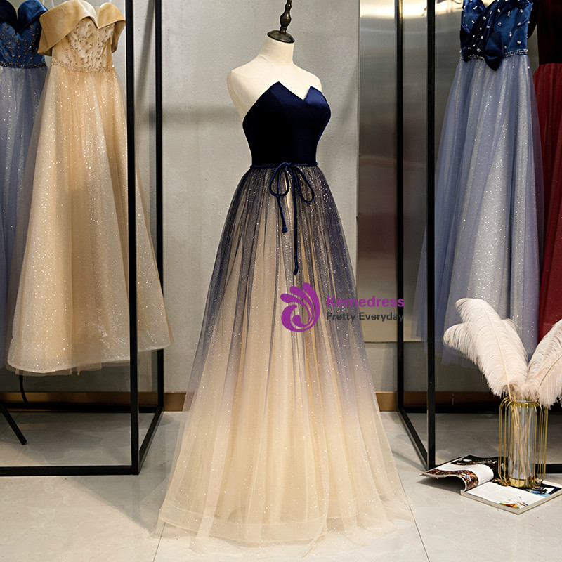 navy blue and champagne prom dress Colette CL5134 Glitter Long Formal Prom Dress The Dress Outlet