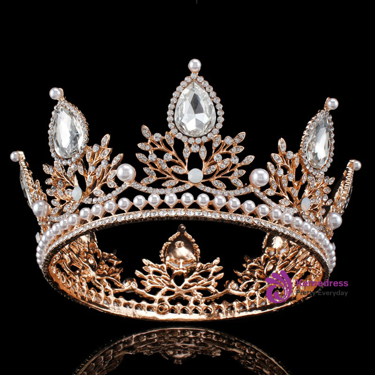 Round Crown Rhinestone Queen Crown Wedding Dress Head Jewelry