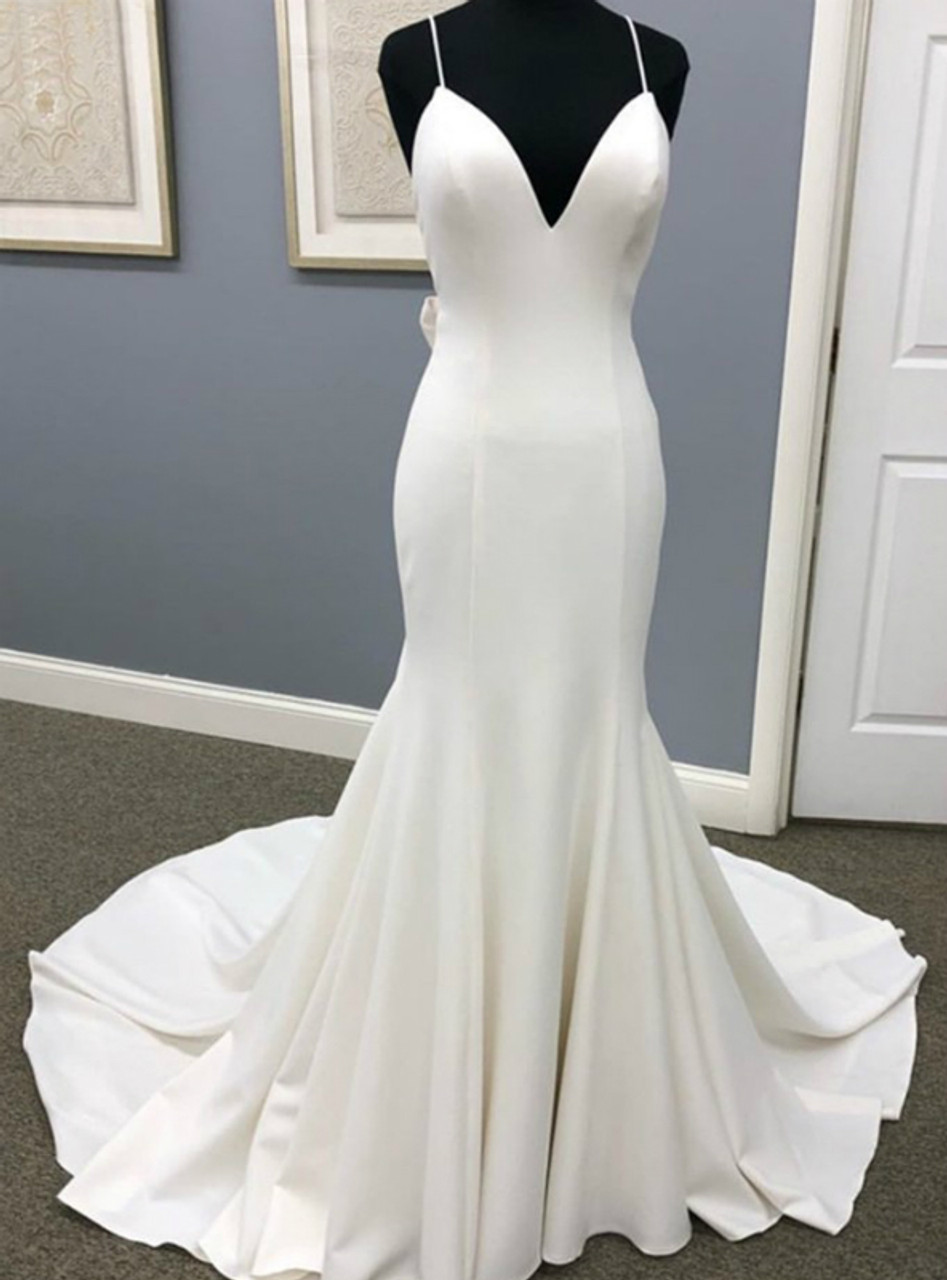 white satin mermaid wedding dress