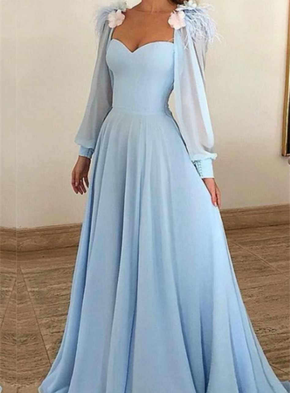 light blue long sleeve gown