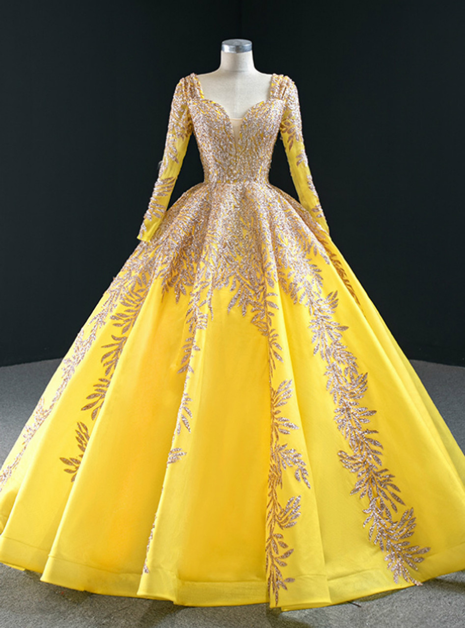 yellow prom dress with sleeves