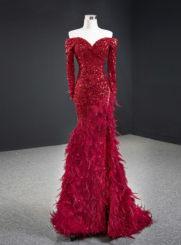 Burgundy Mermaid Sequins Off the 
