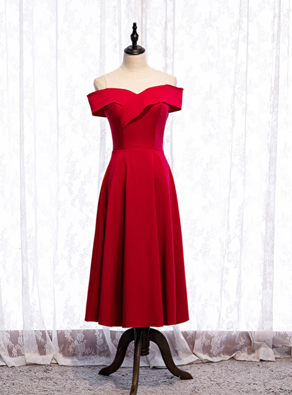 Cheap Satin Burgundy Sleeveless Short Prom Dress 2020