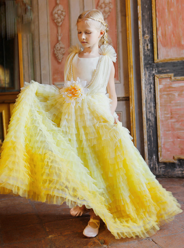 yellow tulle flower girl dress