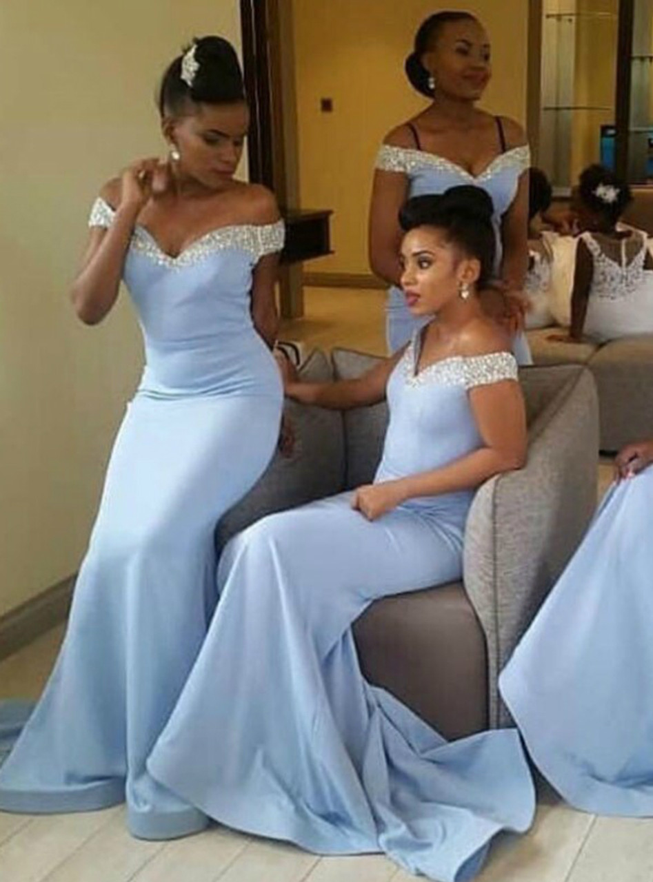 light blue beaded bridesmaid dresses