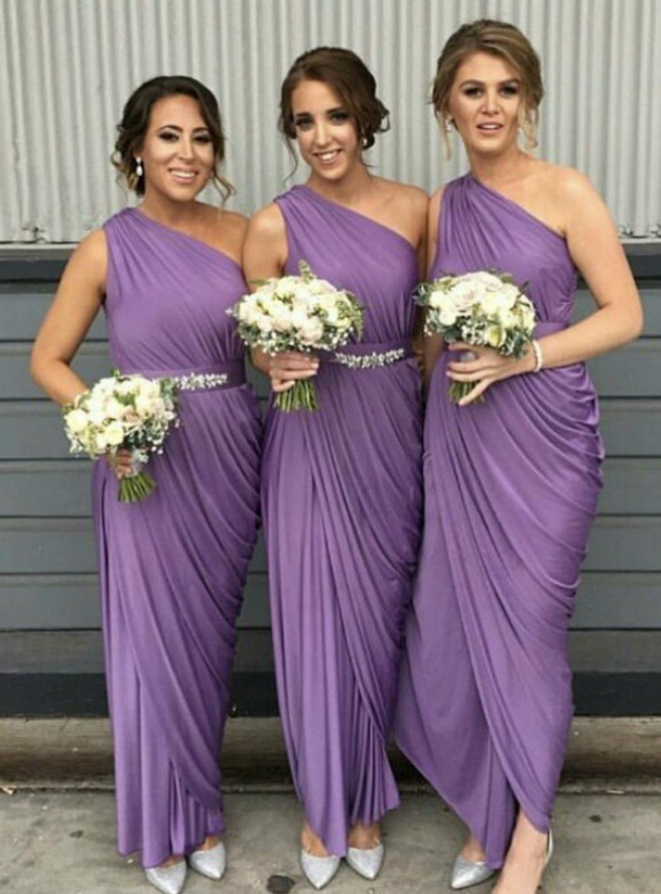 Check Out Entire Collection Purple One Shoulder Pleats Beading ...